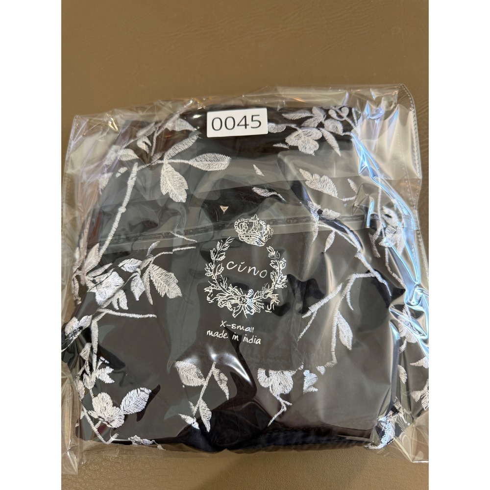 Cino Cotton Floral Embroidered Button Up Shirt Black Long Sleeve Boho Cottage XS - Picture 11 of 12